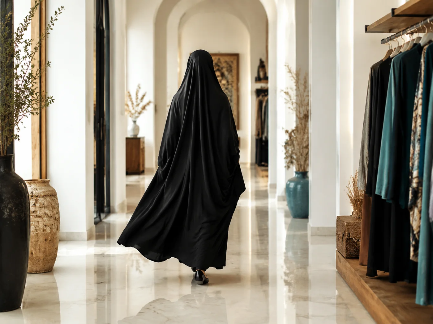 حرکت طبیعی و ریزش چادر مشکی در استفاده روزمره